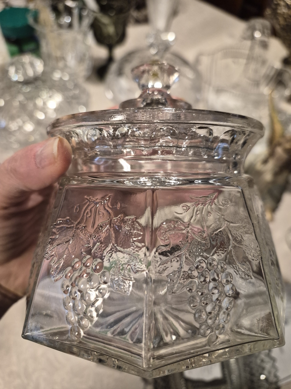 Clear Glass Jar with Grape Motif - Home Dining.